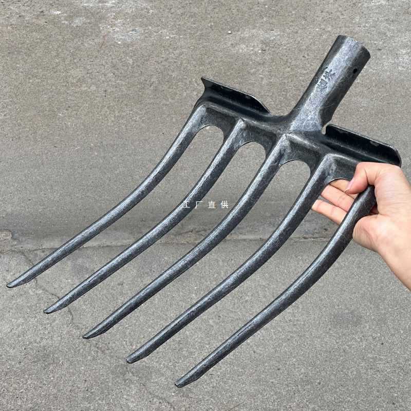 农用翻地松土四齿钢叉开荒挖土农具翻土锄头全钢木杆铁叉头五