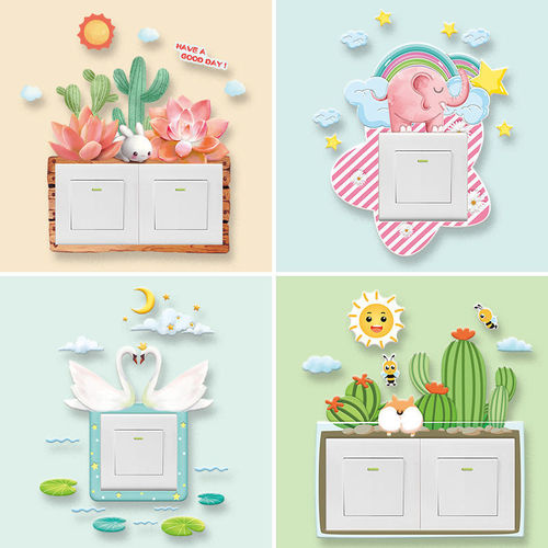 Cross-border Ins Wall Decal Soft Glow Cartoon 3D Stereo Switch Sticker Socket Protector Simple Decorative Cover