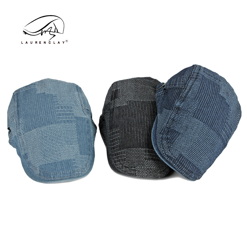 Primavera y verano lavado Denim boina unisex retro británico casquillo enarbolado casual personalizado pintor sombrero delantero