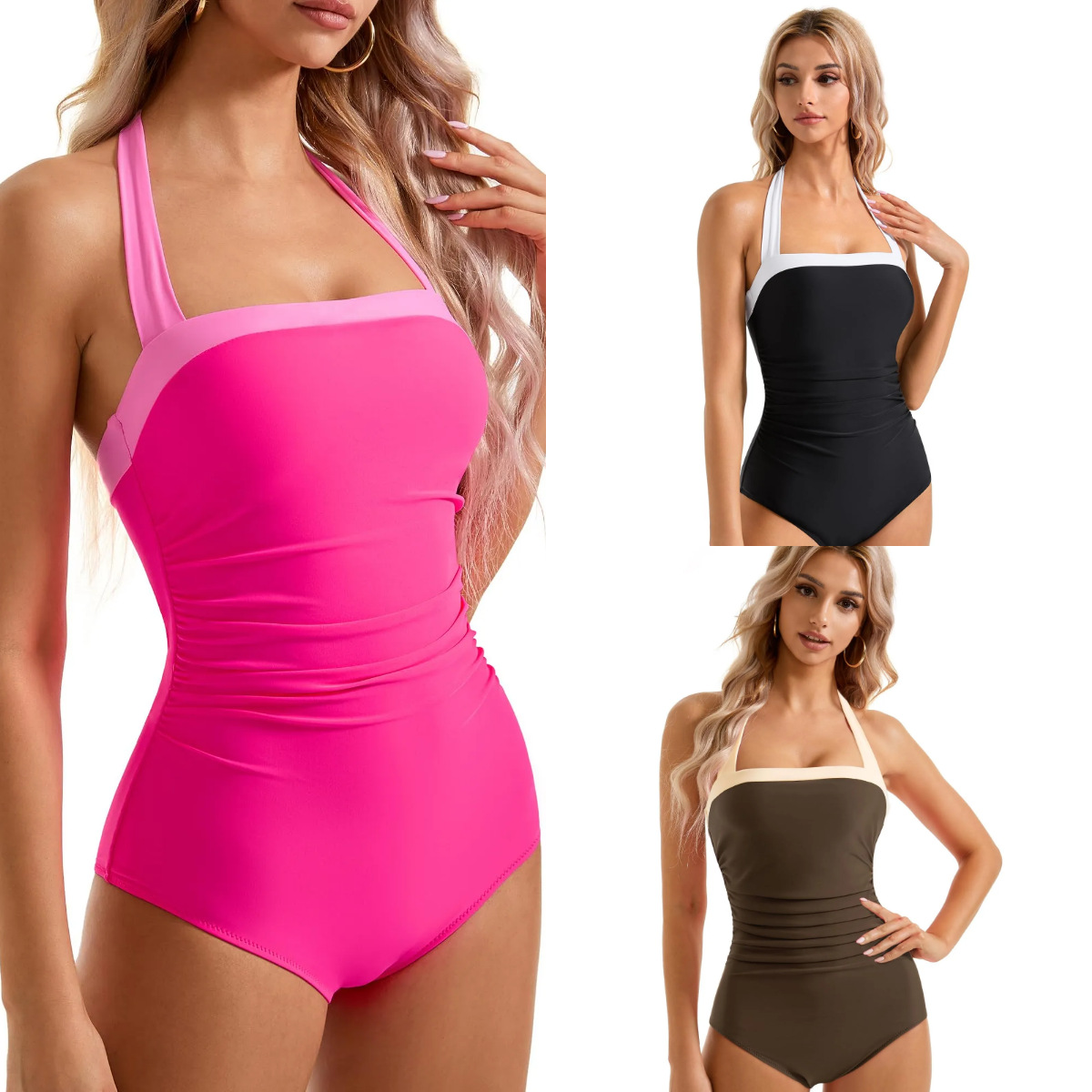 2025 Europa y los Estados Unidos desnudos de espalda color combinado delgado abdominal trajes de baño transfronterizos Amazon Europa y los Estados Unidos sexy multicolor mono