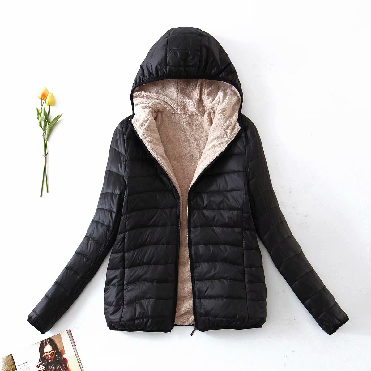 Fashion Solid Color Patchwork Polyester Zipper Coat Cotton Clothes display picture 2