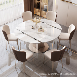 Light Luxury Rock Plate Dining Table Rotating Telescopic Variable Round Table Square and Round Dual-purpose Household Small Apartment Modern Simple Dining Table
