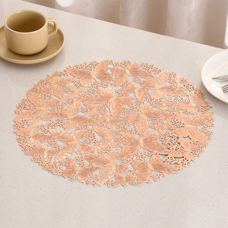 Diseño hueco de fábrica mariposa almohadilla impermeable a prueba de agua a prueba de aceite PVC almohadilla de taza de lujo ligera europea almohadilla de mesa INS almohadilla al por mayor