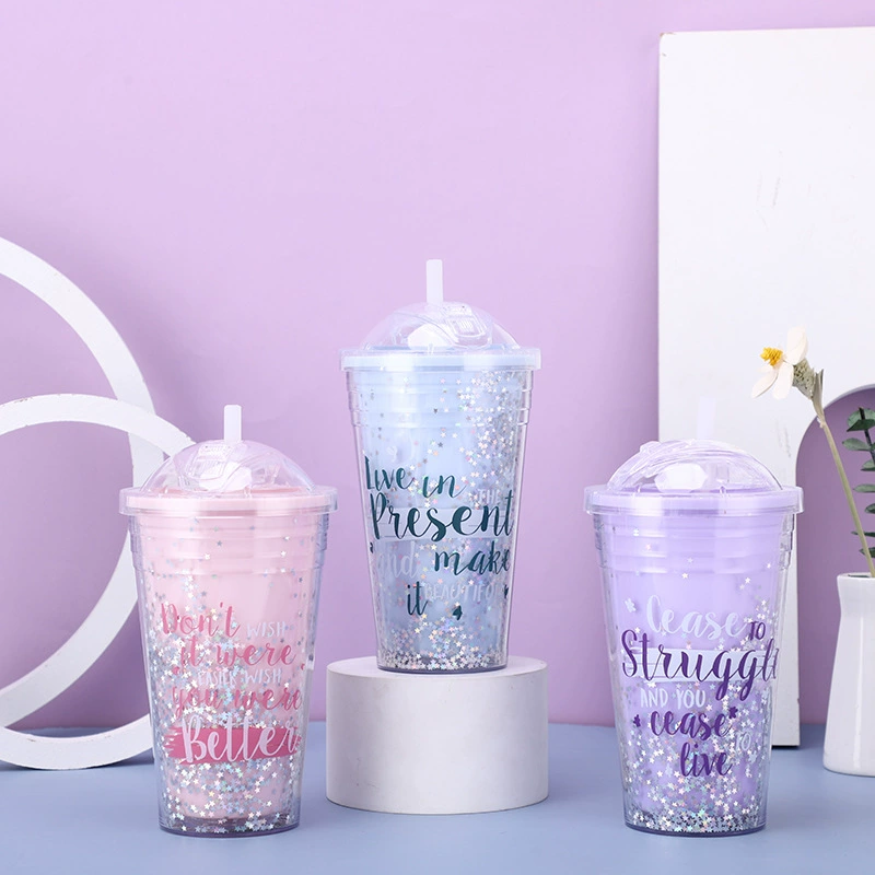 Creative amusing starry sky, double-layer nail sequins, plastic thermos for elementary school students, glass, factory direct supply
