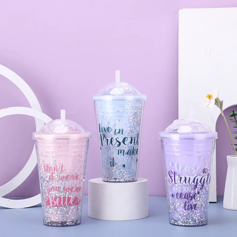 Creative amusing starry sky, double-layer nail sequins, plastic thermos for elementary school students, glass, factory direct supply
