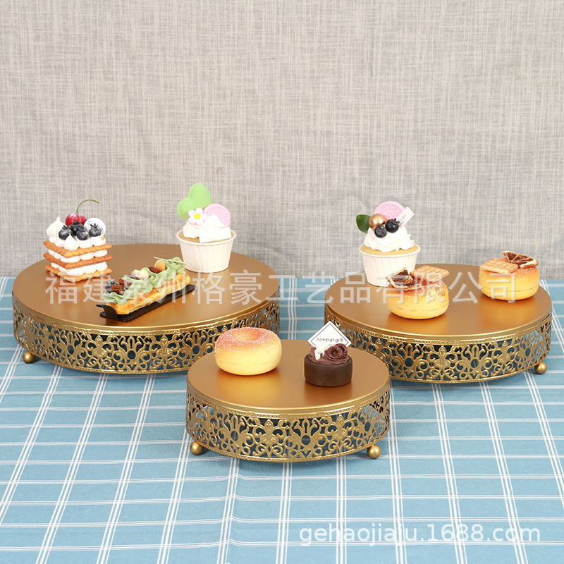 Decoración de Mesa de la boda de estilo europeo apoyos Pastel redondo Placa de hierro de alta pierna estante de la torta plato de fruta bandeja de postre image 9