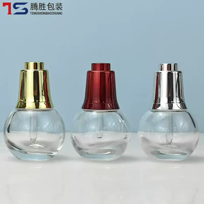 爆款米加气泡精华油瓶 30ml小灯泡精华液瓶按压式滴管玻璃瓶包材
