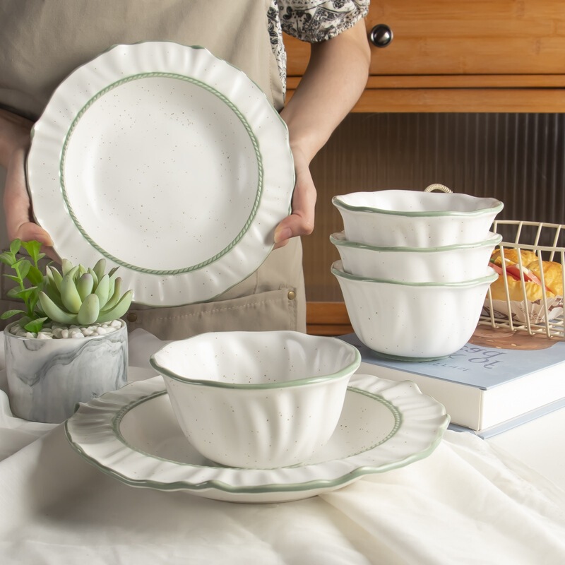 Ins Small Fresh Sesame Dot High-Value Tableware and Dishes Set Household Ceramic Bowls and Plates for Moving into a New Home as a Gift