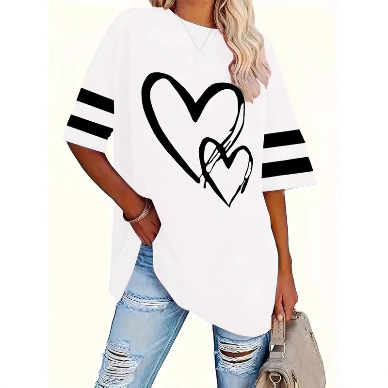 Cross-border 2025 summer Europe and the United States new women's Amazon plus size love printed T-shirt women