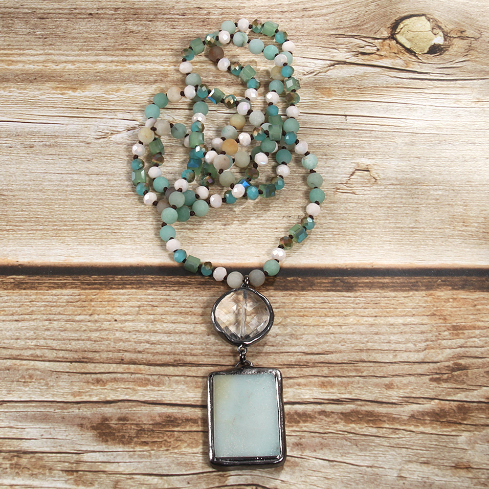 65g Weight Natural Stone Pendant Material Pendant Necklace Classification Natural Stone Chain Material Beaded Chain Chain Type 1 Piece Quantity Holiday Occasion natural stone Material Geometric Pattern Women's Gender Retro Style Retro Geometric Natural Stone Beaded Chain Pendant Necklace In Bulk 无