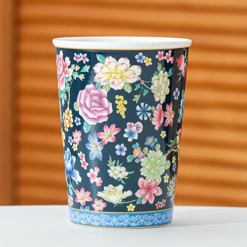中式釉上彩陶瓷可乐杯饮料茶水杯珐琅彩陶瓷水杯可爱主人杯单杯|undefined