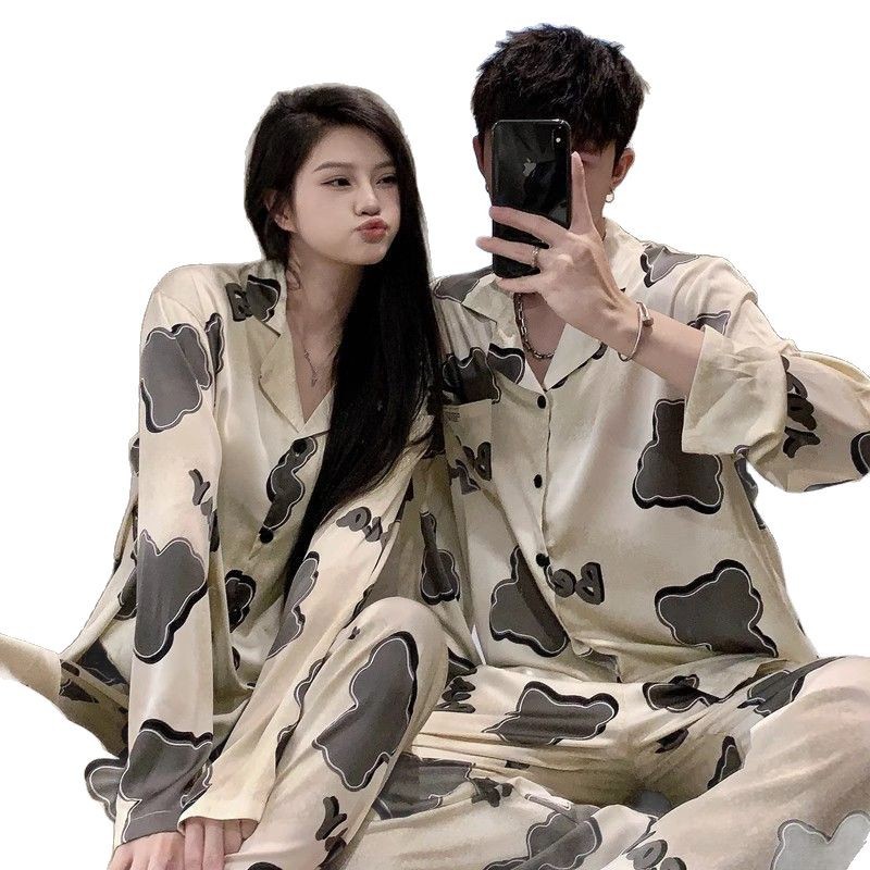 Comercio exterior pareja pijama mujer primavera y otoño de manga larga seda de hielo verano delgada 2025 nuevo hombre ropa de seda real para el hogar