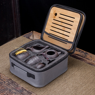 Purple sand teapot travel kung fu tea set suit portable home office gift simple gift box gift business logo