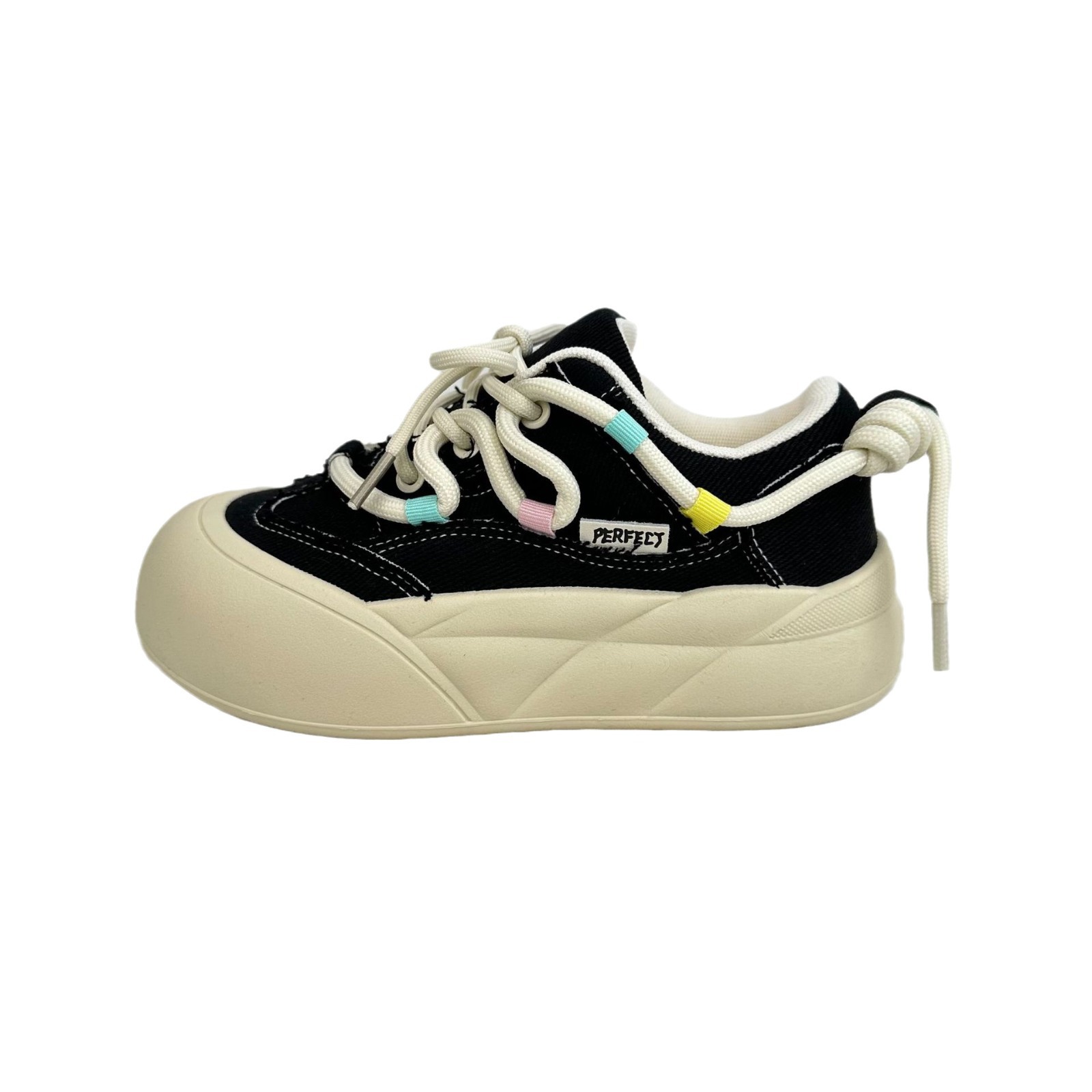 Zapatos de pan de fondo grueso de larga onda para mujeres 2024 otoño japonés coreano, zapatos de patineta de cabeza redonda, zapatos de lona
