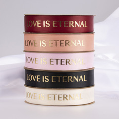 Lace floral gift wrapping ribbon floral art gold foil threaded silk ribbon Love is eternal English letter bouquet ribbon 2.5