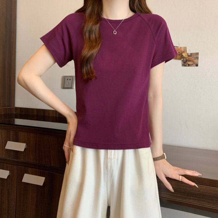 Summer Pure Cotton Solid Color Short-sleeved Women's T-shirt Simple Casual Style Bottoming Shirt Women's New Top_ecoleips.com