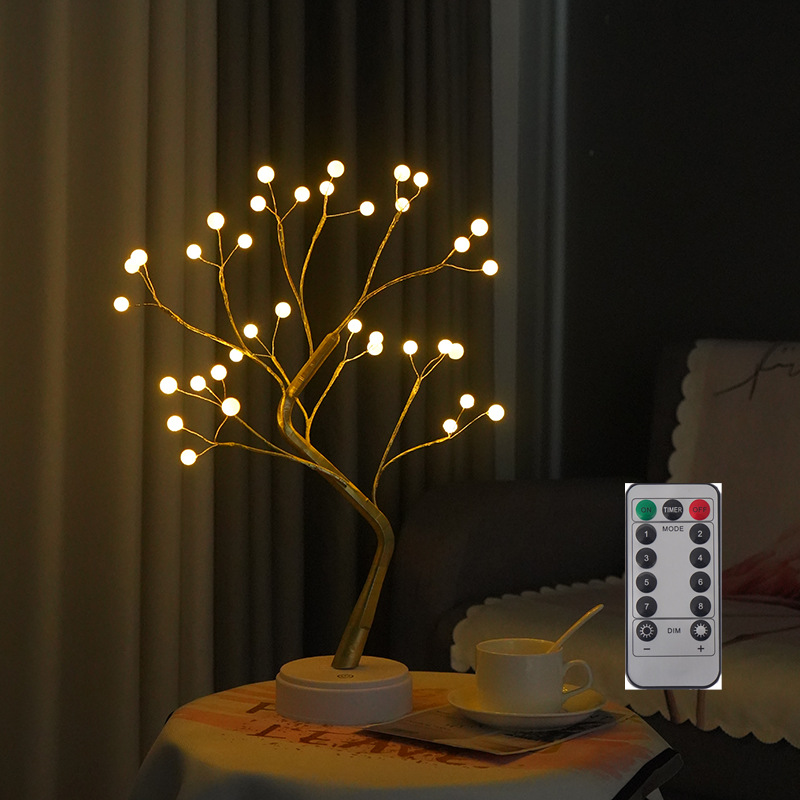 Amazon transfronteriza LED control remoto 8-Función de lámpara de alambre de cobre lámpara de árbol de perlas simulación ciruela LUZ DE Navidad luz de la noche