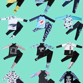 韩国儿童泳衣女长袖防晒速干小中大童男孩分体泳装浮潜水冲浪保暖