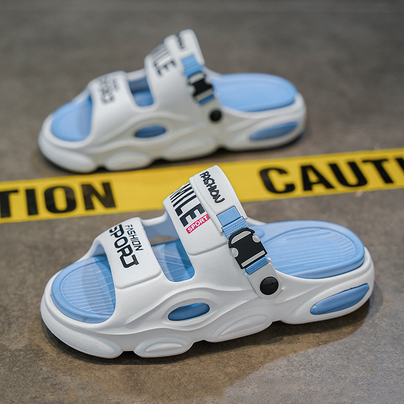 Zapatillas de un solo carácter para hombre 2025 uso exterior de verano suela gruesa pisando mierda, deportes de playa, sandalias de doble uso para conducción, mujeres transfronterizas