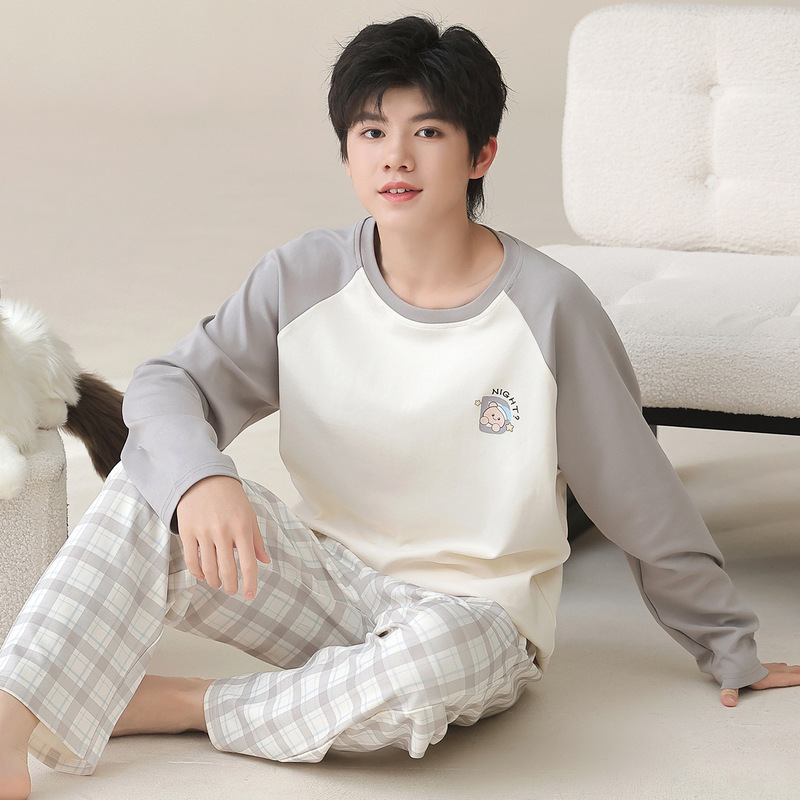 New Pure Cotton Pajamas for Boys and Teenagers, 2026 Spring and Autumn Casual Warm Long-Sleeved Long-Pants Home Wear Set New Pure Cotton Pajamas for Boys and Teenagers, 2026 Spring and Autumn Casual Warm Long-Sleeved Long-Pants Home Wear Set