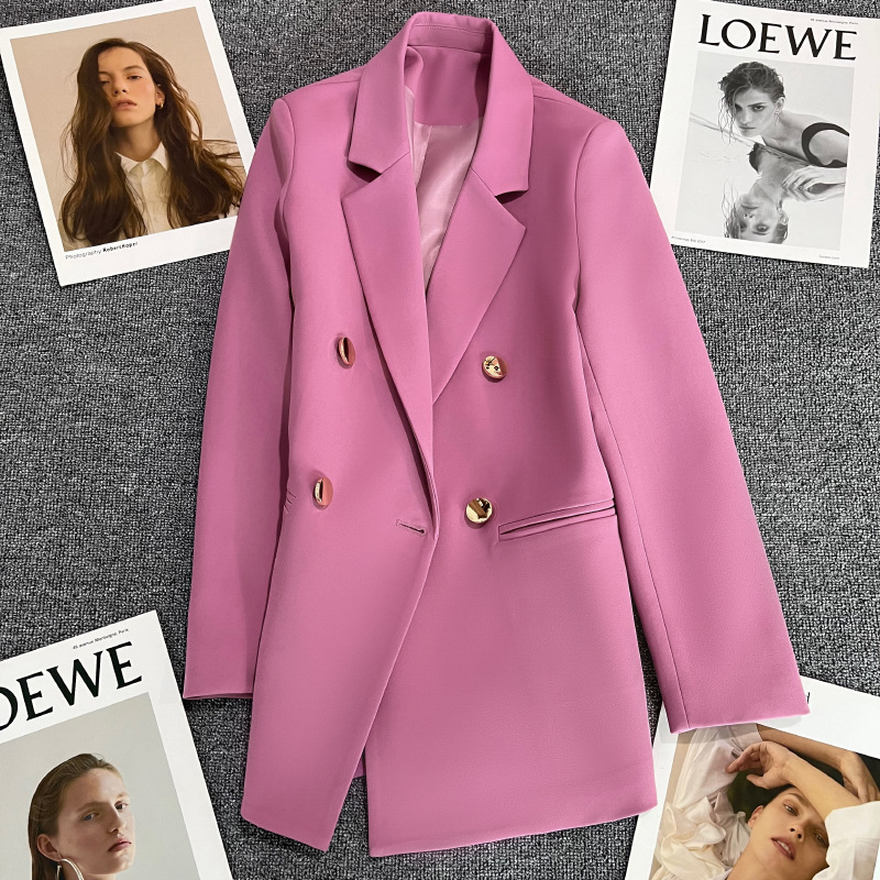 Purple Pink Metal Button Suit Jacket Women's Autumn 2022 New British Style Design Sense Double-breasted Suit Trendy Purple Pink Metal Button Suit Jacket Women's Autumn 2022 New British Style Design Sense Double-breasted Suit Trendy