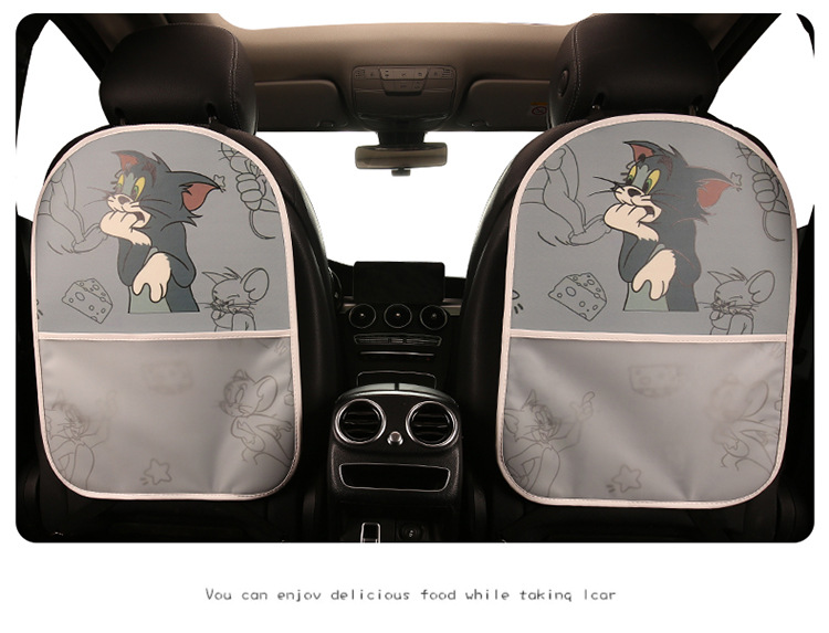 Tom and Jerry Cartoon Car Seat Back Anti-Kick Pad Car Seat Back Anti-Fouling Pad Anti-Dirty Pad with Storage Bag