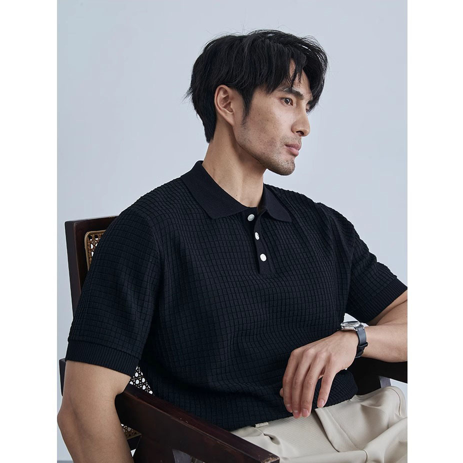 Camisa de punto de manga corta de hielo hombre waffle polo camiseta de negocios camiseta comercio exterior al por mayor hielo secado rápido