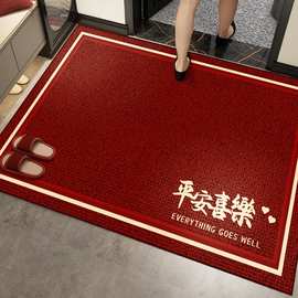 红色入户门地垫玄关防滑脚垫新年入门门垫进门门口家用比利时绒