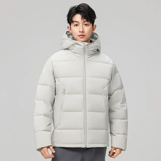 潮牌爆款纯色高蓬松白鸭绒外套连帽羽绒服男士宽松保暖防寒冬装