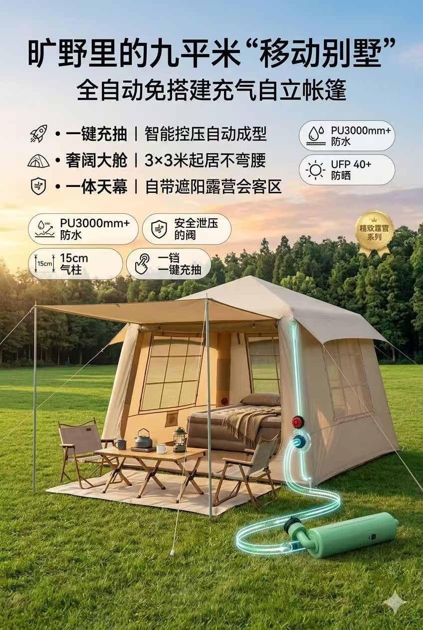 Outdoor Camping Inflatable Tent That Opens in One Second, Made of Oxford Cloth, Sun-Proof and Storm-Proof, Foldable Camping Tent in Stock