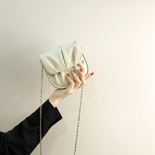Mini small bag for women summer 2024 trend pleated cloud small square bag fashionable versatile chain crossbody saddle bag