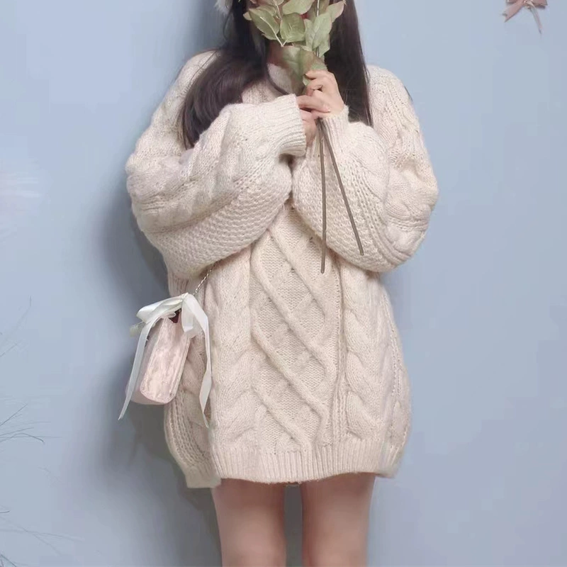 Женский свитер из плотной вязки, 2025, средней длины, новый осенне-зимний универсальный свободный свитер-жакет в стиле «ленивый» для женщин.