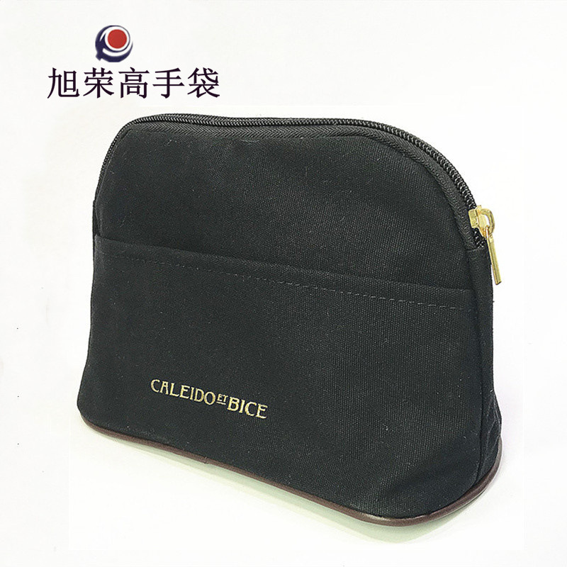 Black Coated Waterproof Canvas Cosmetic Bag Customized with Hot Stamping Logo Cosmetics Bag High-End Clutch Bag Customized