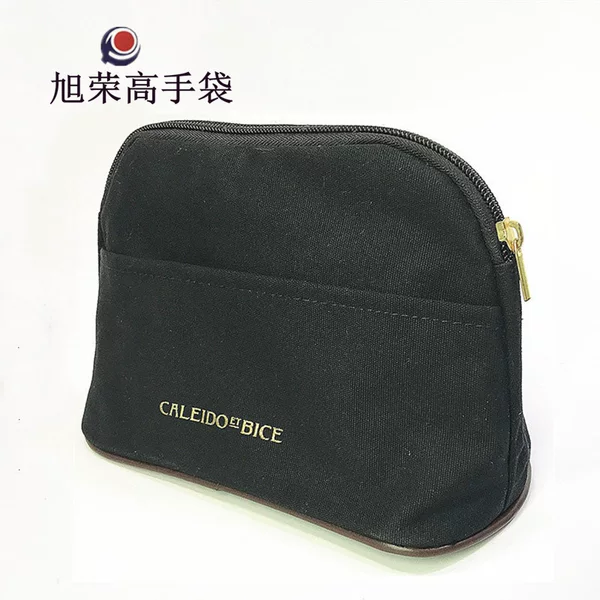 Black Coated Waterproof Canvas Cosmetic Bag Customized with Hot Stamping Logo Cosmetics Bag High-End Clutch Bag Customized