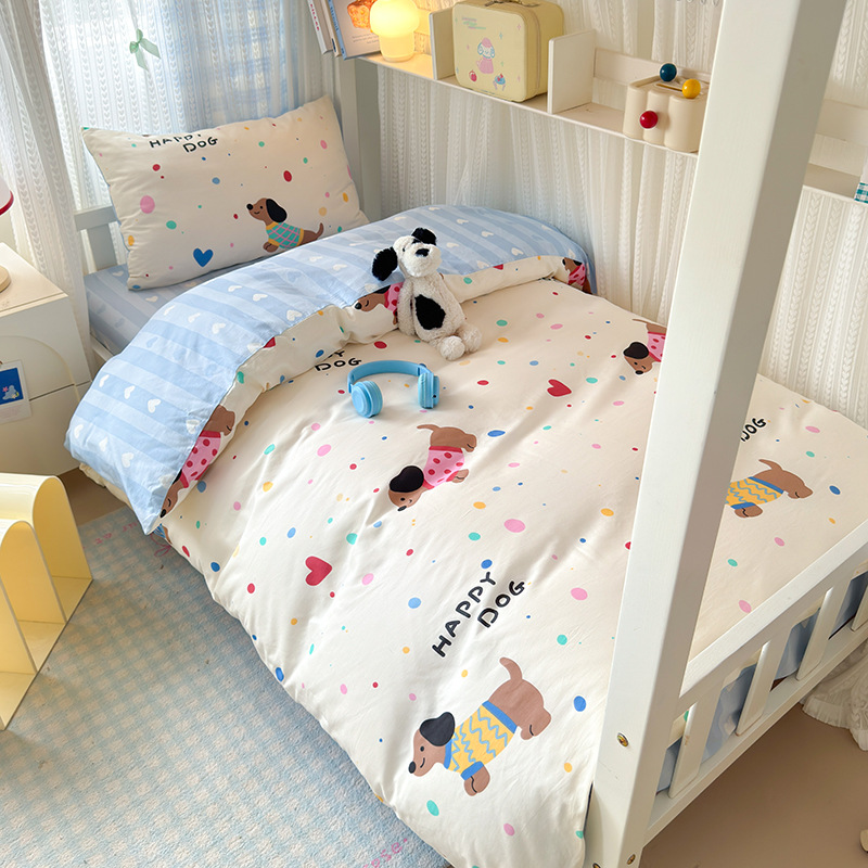 Ropa de cama de tres piezas para dormitorio de estudiantes de algodón puro 100 funda de edredón de sábana individual para dormir desnuda