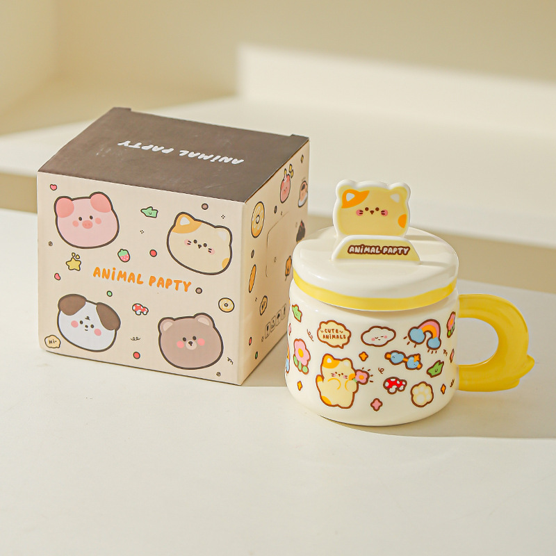 Linda caricatura linda mascota graffiti taza de animales oficina taza de agua de alto valor soporte para teléfono móvil taza de cerámica para estudiantes