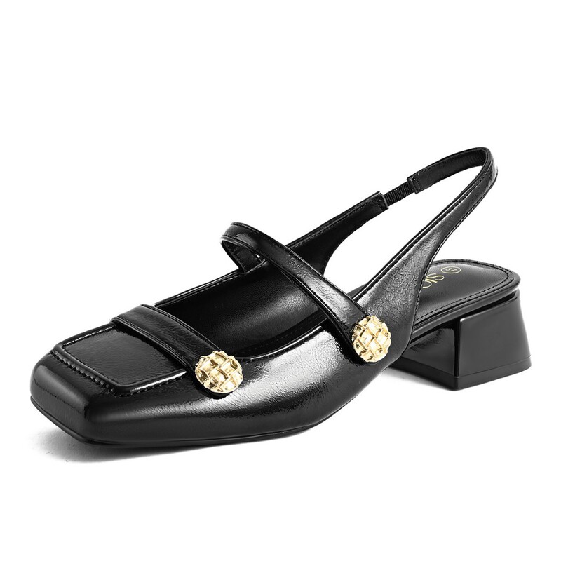2026 Spring/Summer Women's Sandals with Square Toe, Back Strap, Chunky Heel, High Heel Sandals, One-Strap Closed-Toe Fashion Mary Jane Shoes