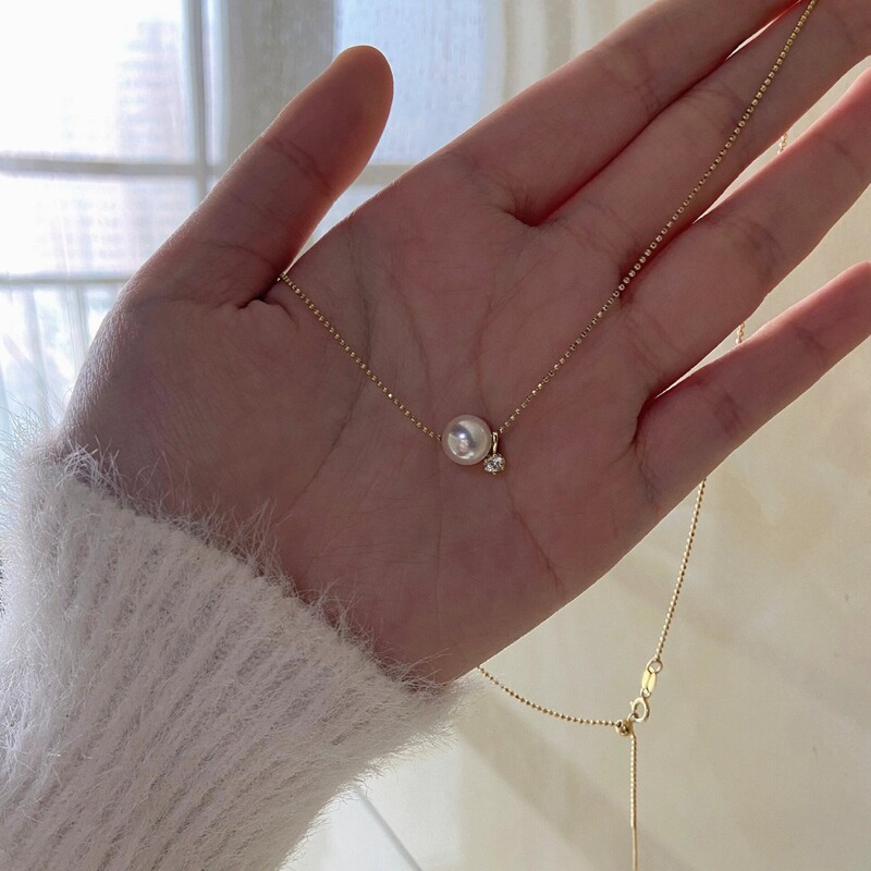 S925 Sterling Silver Natural Freshwater Pearl Passepartout Diamond Necklace Niche Sweet Classic Versatile Clavicle Chain for Women