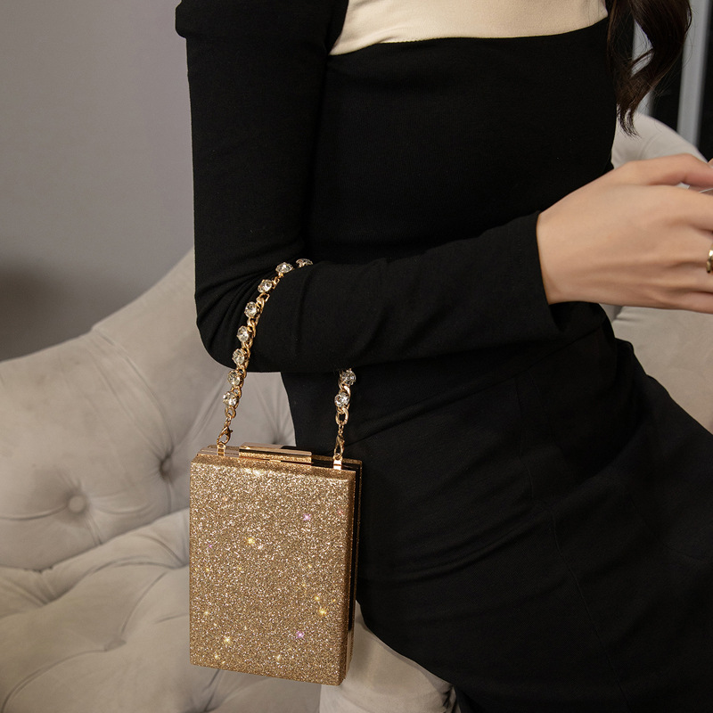 Lyx kändis Diamantinbäddning Middag Vinkruka Handhållen Vit Fumei Klänning Qipao One Shoulder Crossbody Chain Bag_voghion.com