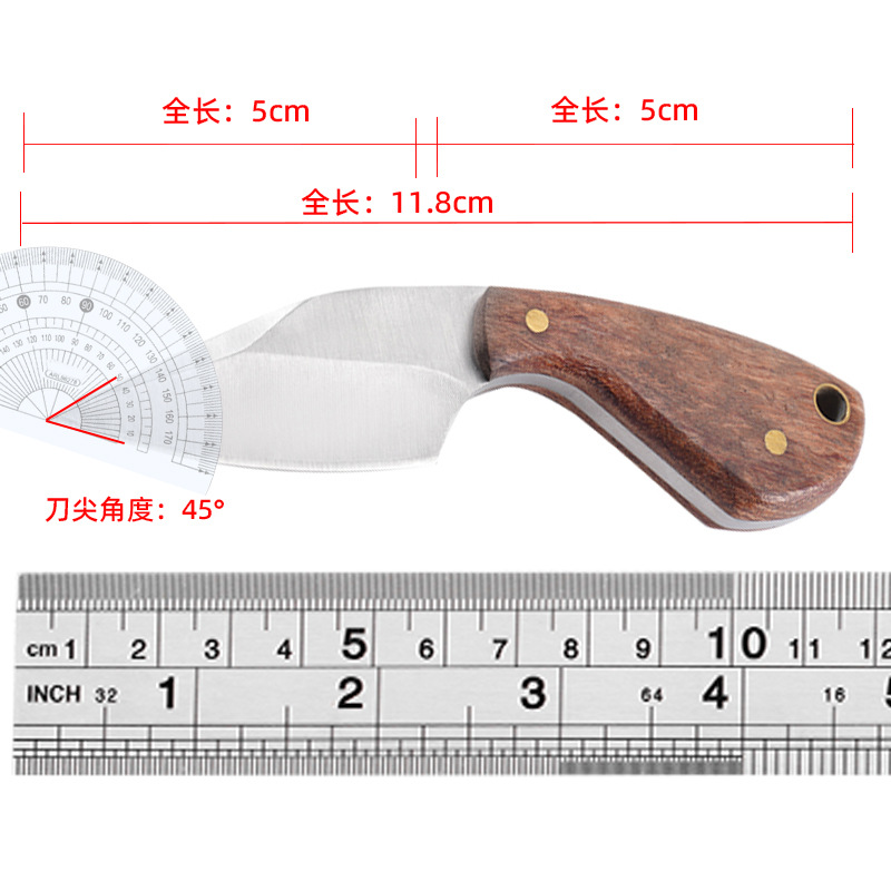 户外迷你刀具开箱刀不锈钢小刀巴花木手柄居家水果刀野外便携小刀