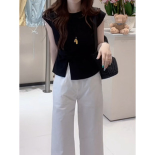 H2C Waist-Cinching Short-Sleeved T-Shirt for Women 2025 New Popular Summer Design Small Flying Sleeves Unique and Beautiful Pinch-Waist Top