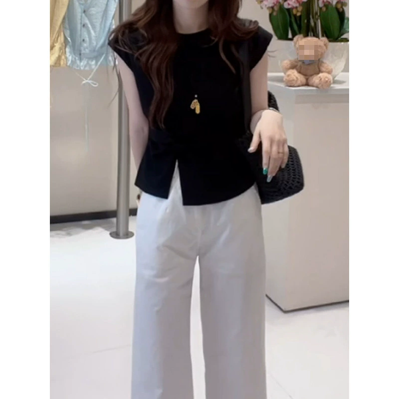 Женская футболка с короткими рукавами H2C, новый популярный летний дизайн 2025 года, маленькие летящие рукава, уникальный и красивый топ с защипом на талии