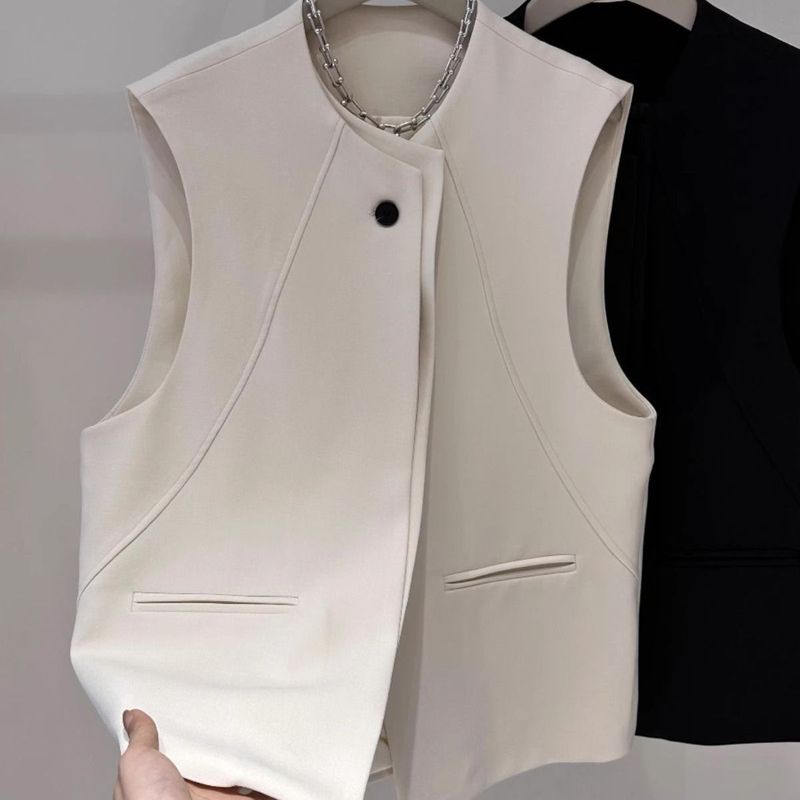 法式洋气女士西服马夹2025春秋新款宽松西装圆领马甲背心外穿上衣|undefined