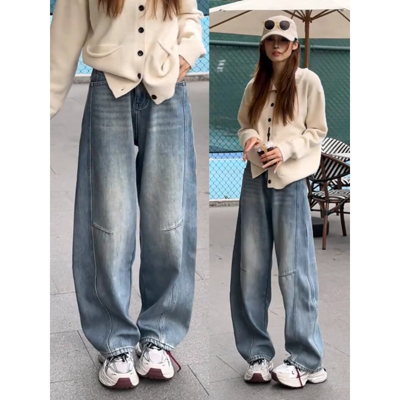 牛仔裤女士香蕉裤子2025年春秋新款高腰时尚简约宽松显瘦镰刀裤子|undefined
