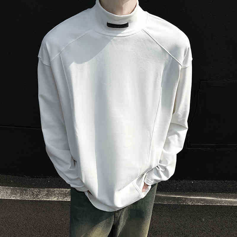 Maillard 하프 터틀넥 틈새 라벨링 디자인 센스베이스 셔츠 스웨터 hiphop 트렌디 브랜드 Ruffian Shuai Street 티셔츠 남성용