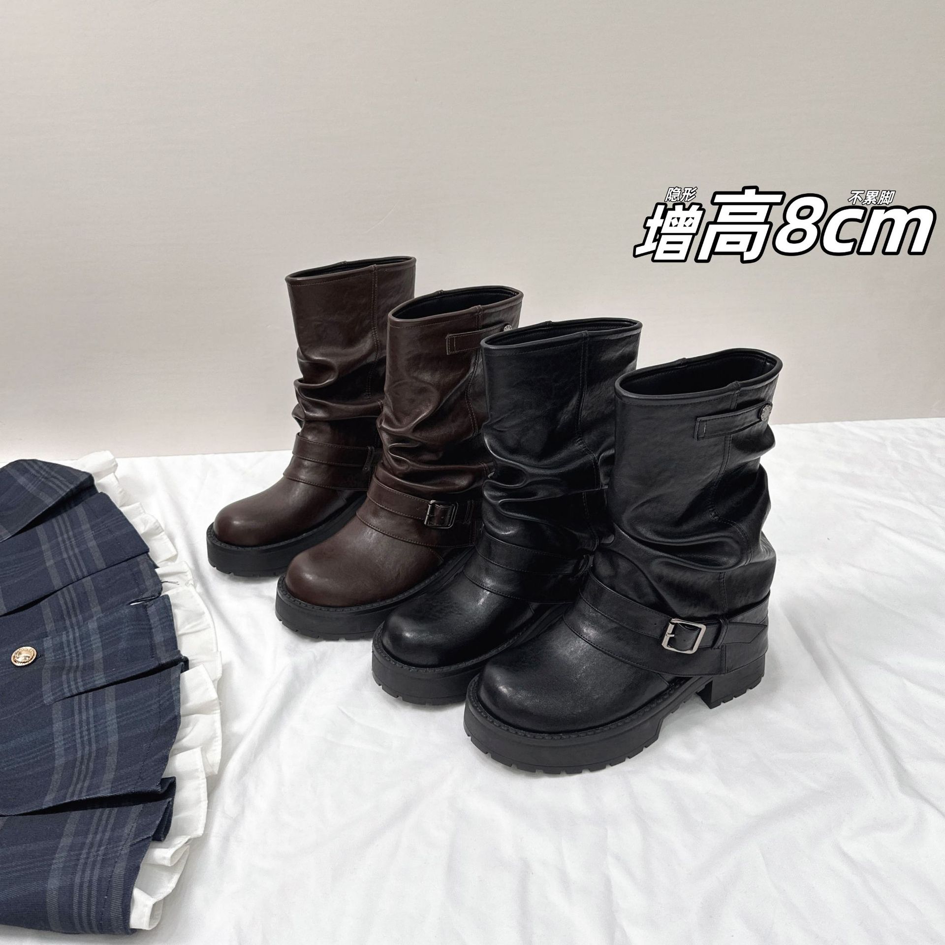 Botas Martin de Suela Gruesa para Mujer de 8 cm, Superfibra, con Aumento, para Otoño e Invierno image 1