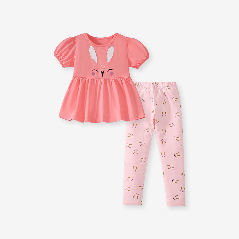 Comercio exterior transfronterizo ropa infantil al por mayor nuevo estilo europeo y americano conjuegos de niñas de algodón lindo conejito de dibujos animados conjuegos de niños