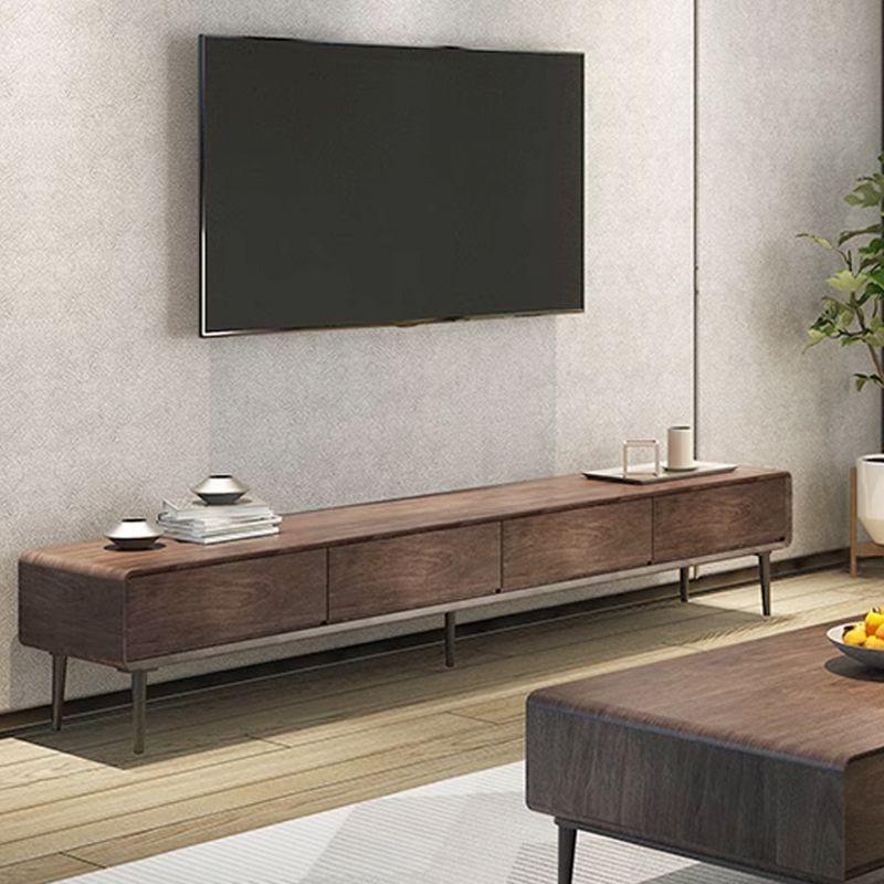 Solid Wood Tv Cabinet Room Rounded Walnut Color Small Minimalist Ultra-Thin All Solid Wood Narrow Floor-Standing Tv Cabinet