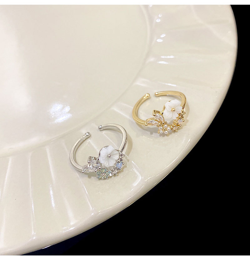 Fashion Flower Copper Plating Zircon Open Ring