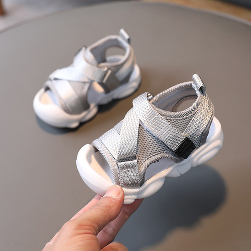 Children's Sandals Girls Solid Color Velcro Korean Sandals Children's Beach Shoes Baby Soft Sole Summer Baotou Sandals